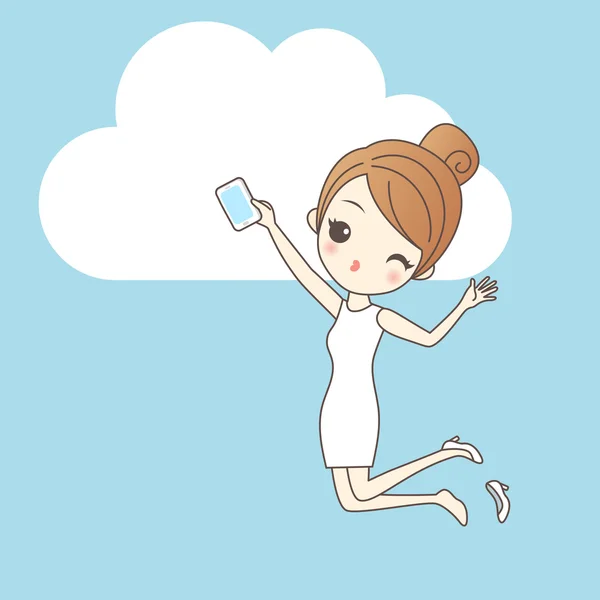 Femme heureuse avec nuage Informatique — Image vectorielle
