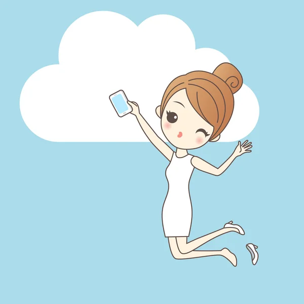 Happy woman with cloud Computing Vector Graphics