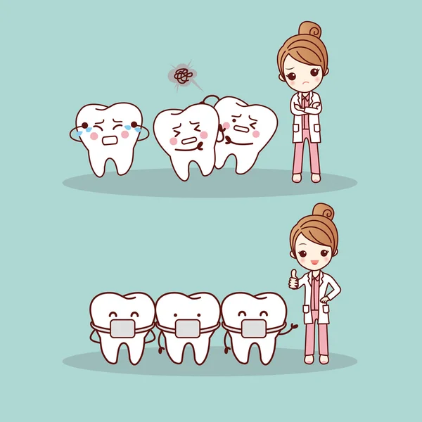 Lindos tirantes de dientes de dibujos animados — Vector de stock