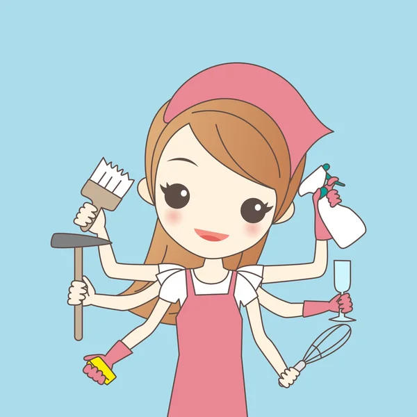 Dessin animé femme faire des travaux ménagers — Image vectorielle