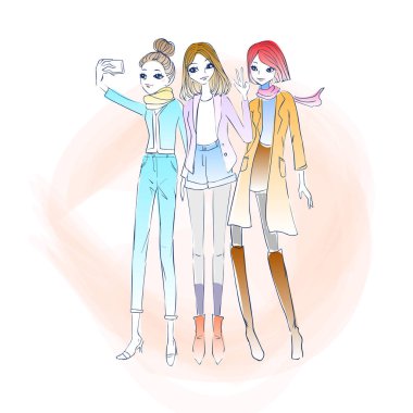 çizgi film moda kadın selfie