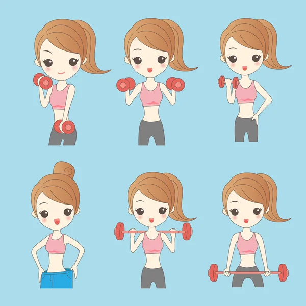 Cartoon young woman in fitness — Stock Vector