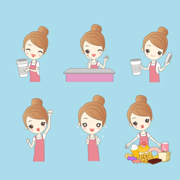 Cartoon woman coffee shop clerk — Stock Vector