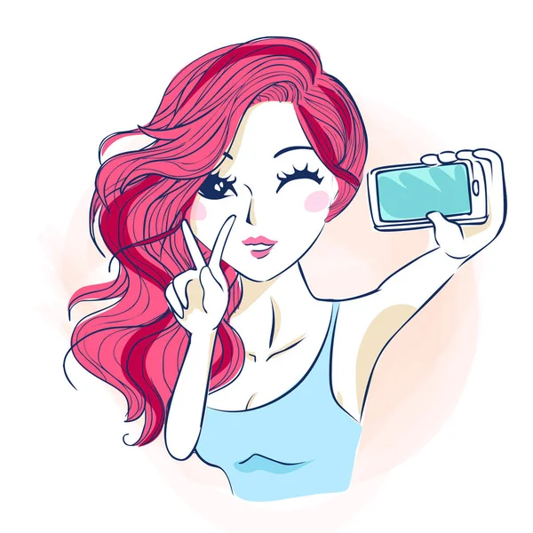 Selfie mulher dos desenhos animados — Vetor de Stock