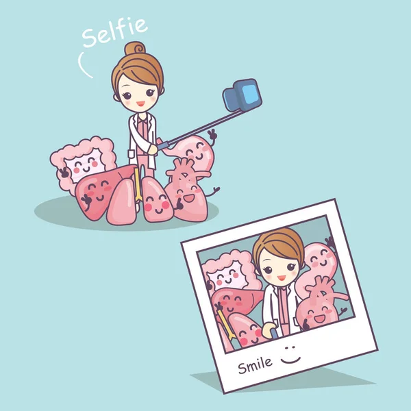 Doktor selfie ile organ karikatür — Stok Vektör