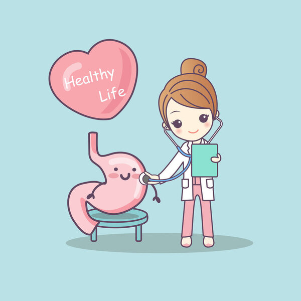 cute cartoon doctor check stomach