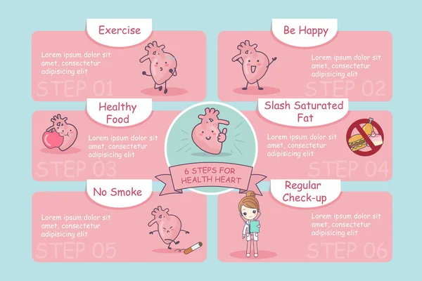6 шагов для здоровья сердца — стоковый вектор