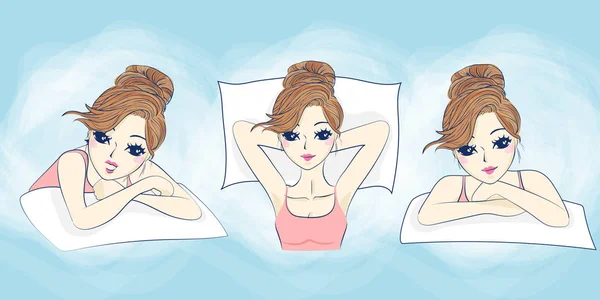 ベッドの上の漫画の女性睡眠 — ストックベクタ