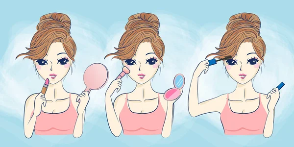 Cartoon vrouw make-up — Stockvector