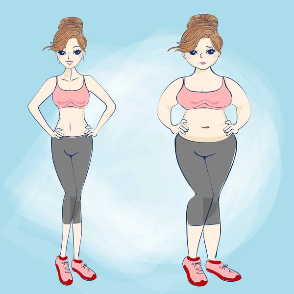 Slanke vrouw en dikke vrouw — Stockvector