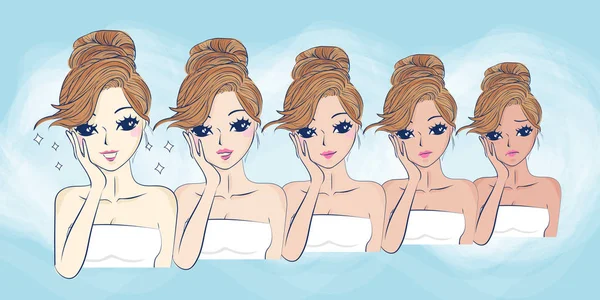 Cartoon girls face whitening — Stock Vector