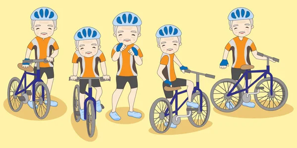 Desenho animado velho homem andar de bicicleta —  Vetores de Stock