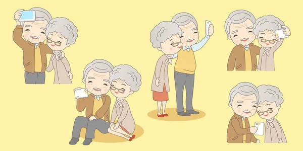 Dibujos animados pareja de edad selfie — Vector de stock