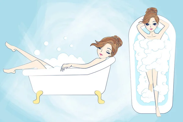 Cartoon woman taking a bath — Stock Illustration Cartoon woman taking a bath Stock Vector