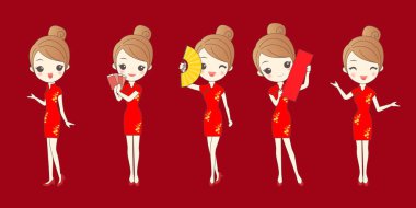 kadın giyim cheongsam çizgi film 
