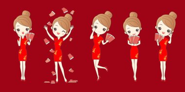 kadın giyim cheongsam çizgi film 
