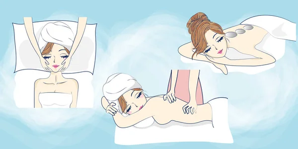 Vrouw geniet van spa en massage — Stockvector