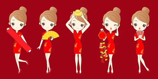 Mulher celebrando o Ano Novo Chinês — Vetor de Stock