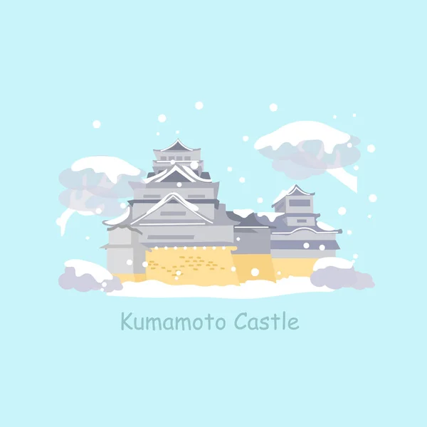 Bonito desenho animado japão kumamoto castelo —  Vetores de Stock