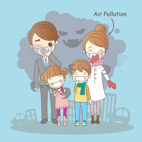 Familia de dibujos animados con contaminación del aire — Archivo Imágenes Vectoriales