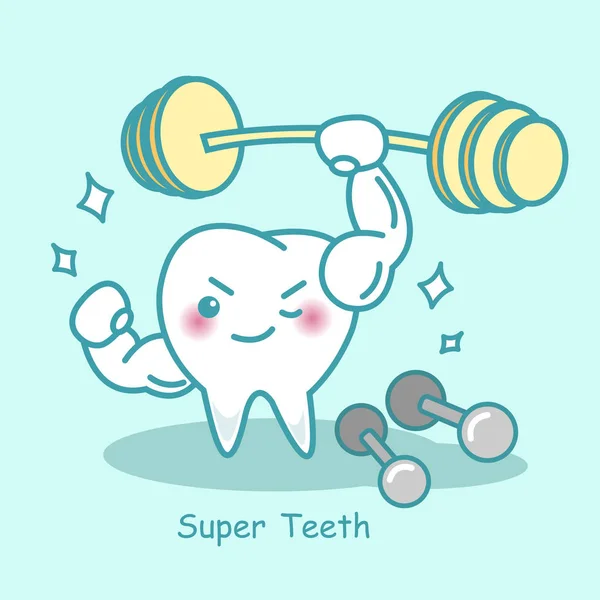 Cute super teeth with dumbbell — Stock Vector