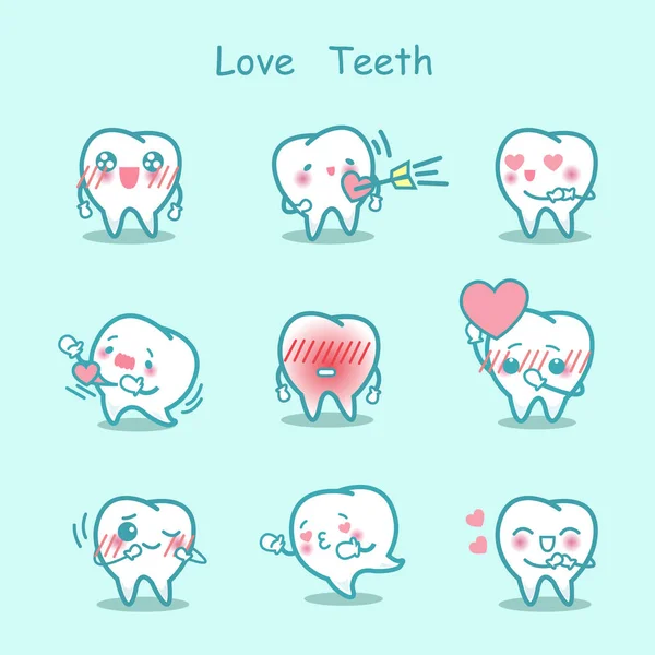 Amor conjunto de dientes de dibujos animados — Vector de stock