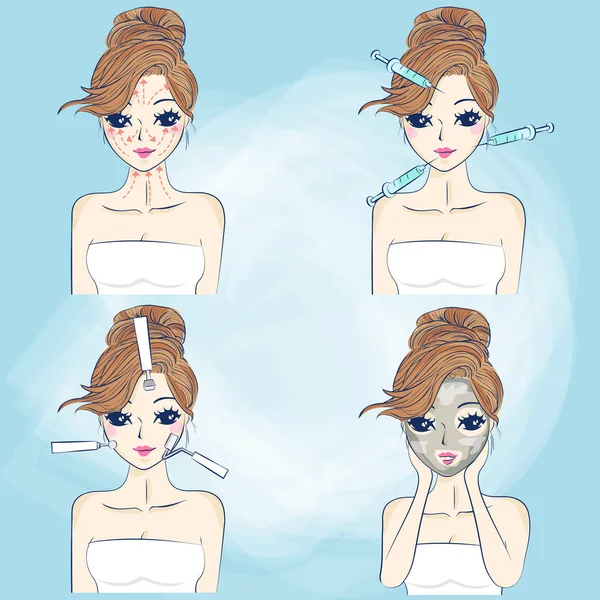 Mujer hacer cirugía plástica facial — Vector de stock