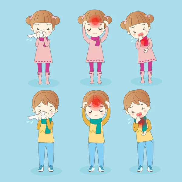 Cartoon children has health problem — Stock Vector