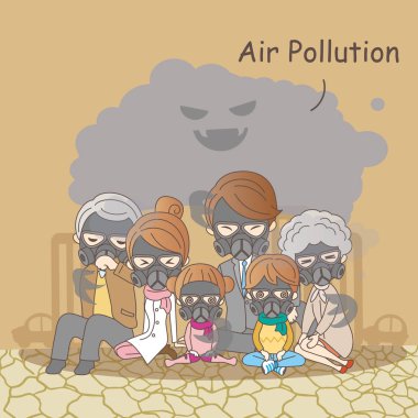 cartoon family with air pollution clipart