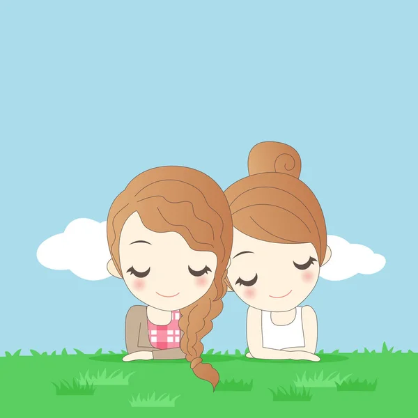 Two women lying on grass — Stock Vector