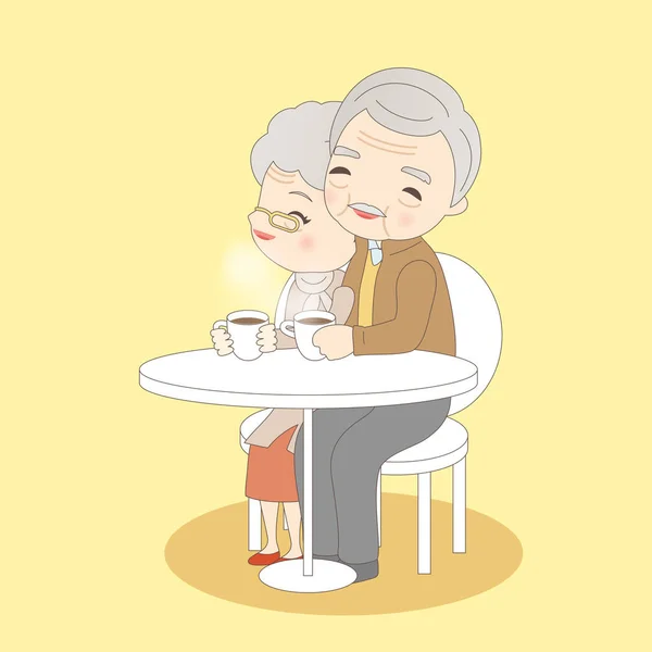 Pasangan tua minum kopi - Stok Vektor