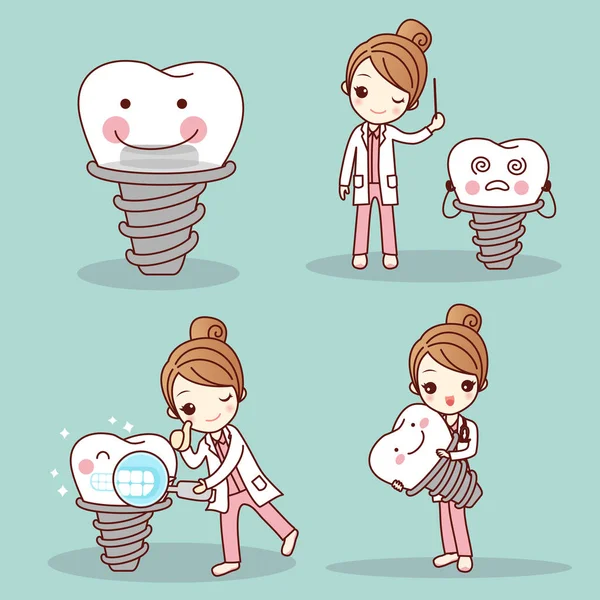 Femme dentiste avec implant dentaire — Image vectorielle
