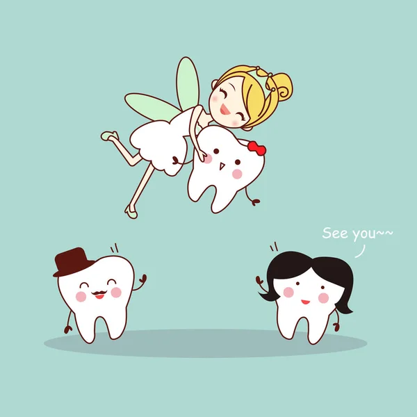 Dente del fumetto con fatina dei denti — Vettoriale Stock