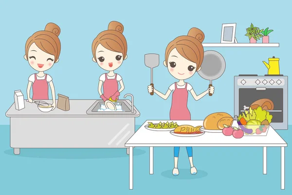 Dessin animé ménagère faire le travail — Image vectorielle