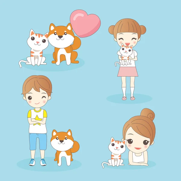 Cartoon kids with pets — Stock Vector