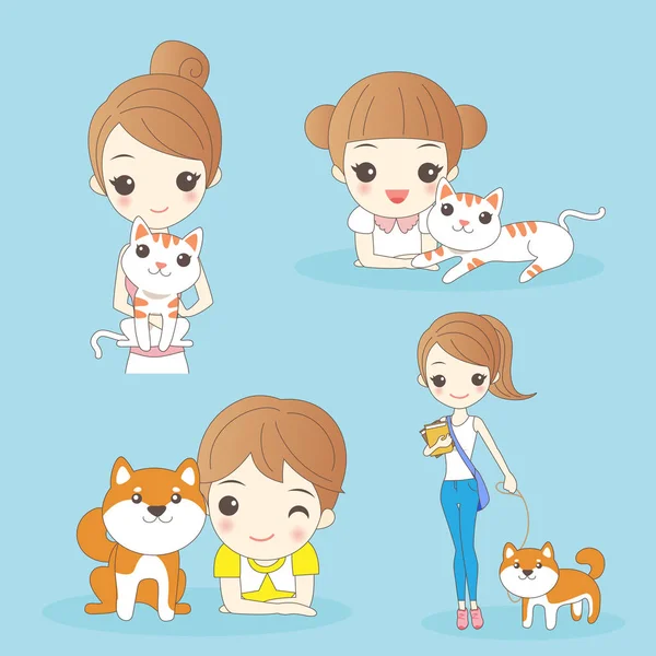 Dibujos animados niños con mascotas — Vector de stock