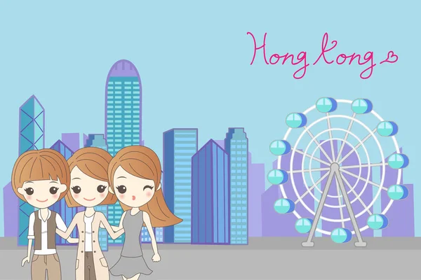 Ženy cestovat do hongkong — Stockový vektor