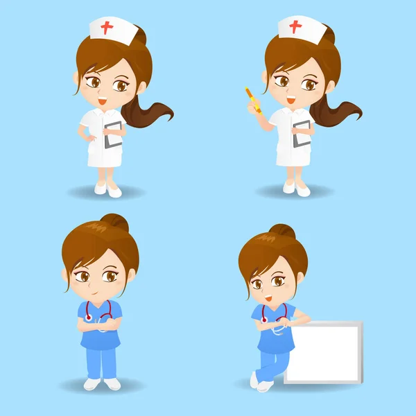 Doctora y enfermera — Vector de stock