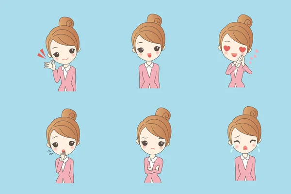 Femme d'affaires avec différents emoji — Image vectorielle