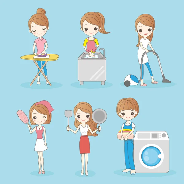 Dona de casa fazer trabalhos domésticos —  Vetores de Stock