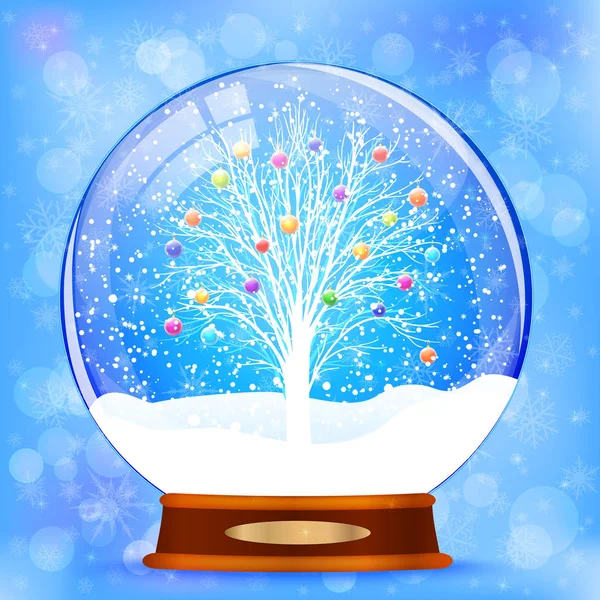 Schneekugel mit Weihnachtsbaum-Vektor — Stockvektor