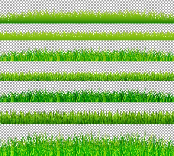 Fronteras de hierba verde establecidas en el vector de fondo transparente — Vector de stock