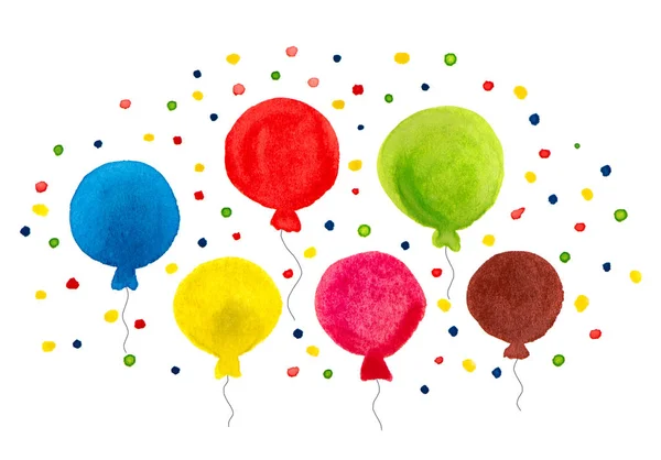 Biglietto di auguri con palloncini colorati ad acquerello — Foto Stock