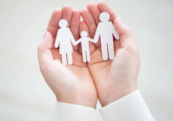 Papieren familie in handen — Stockfoto