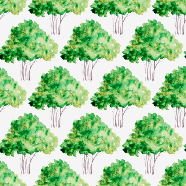 Sulu Boya yeşil ağaçlı Dikişsiz desen arka plan — Stok fotoğraf