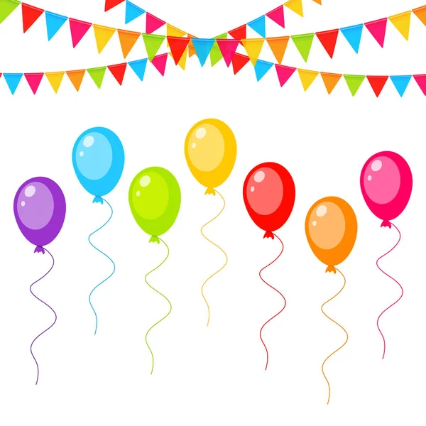 Tarjeta de felicitación con globos de colores y banderas vector — Vector de stock