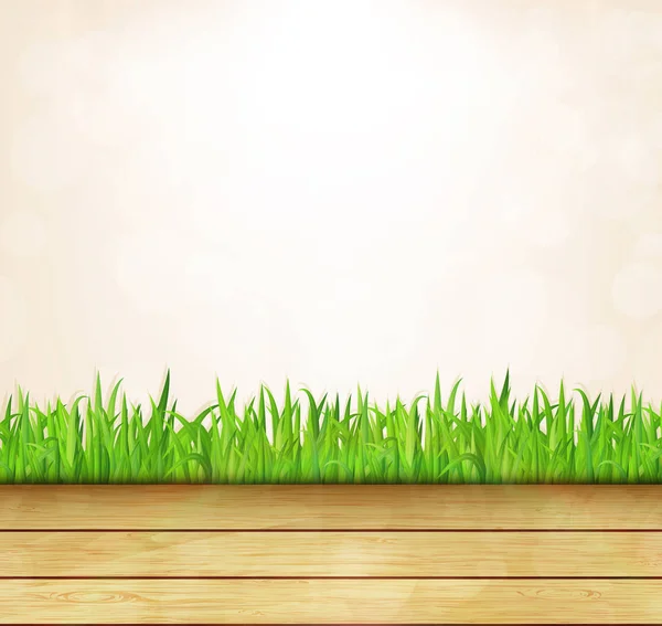Vektorhintergrund mit grünem Gras und Holzboden — Stockvektor