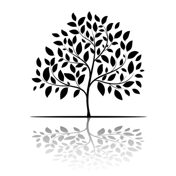 Silhouette d'arbre avec feuilles sur fond blanc vecteur — Image vectorielle