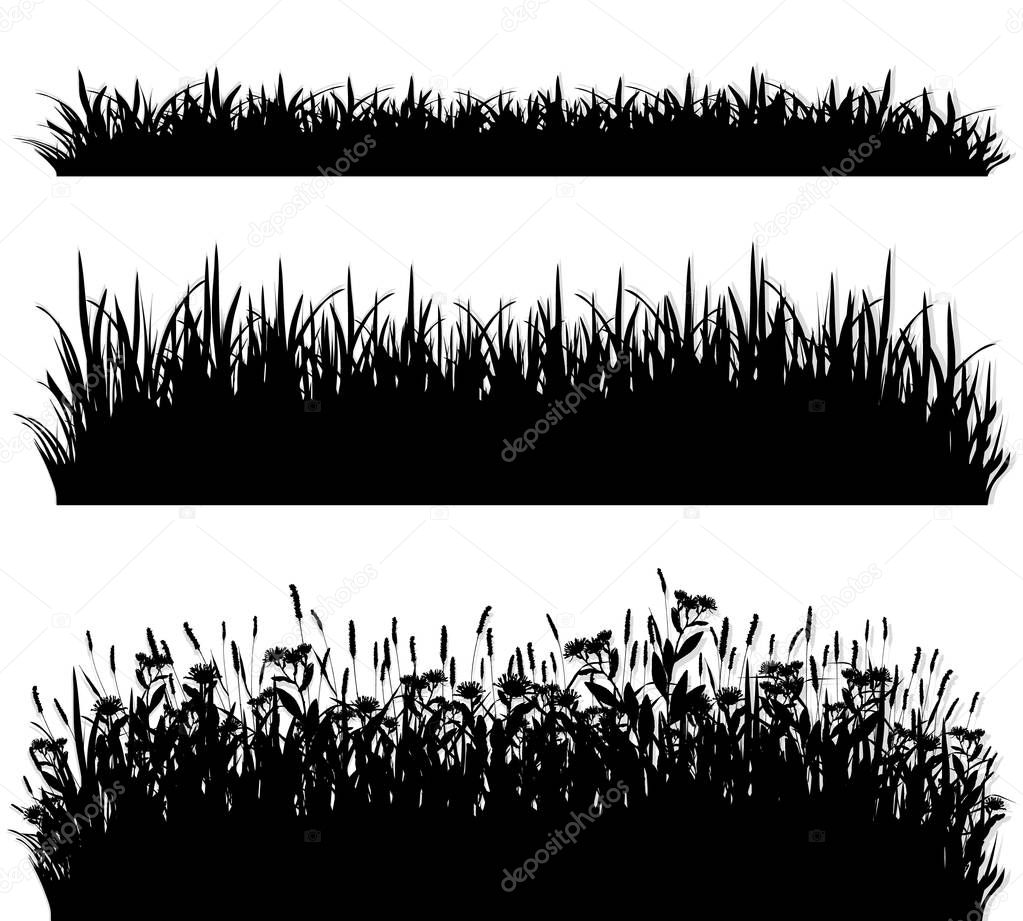 Grass borders silhouette set vector