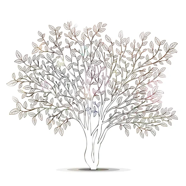 Träd med blad siluett. Sida för coloring bok vektor — Stock vektor
